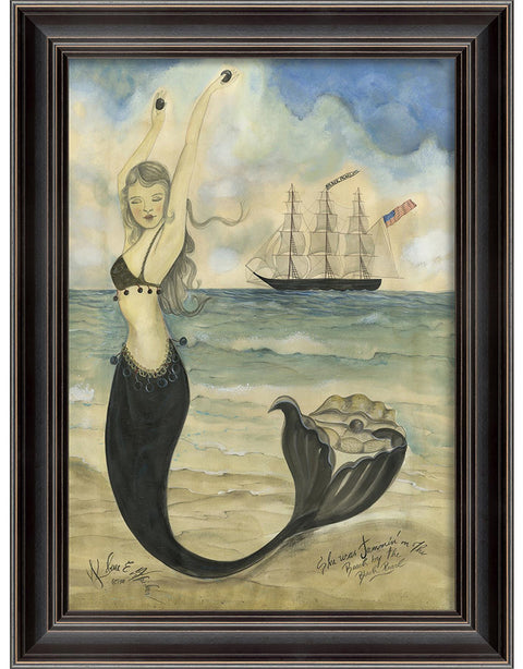 Black Pearl Oyster Lounge Mermaid Framed Print | Island Decor | Wall Art