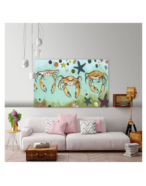 Crabs & Starfish Canvas Print | Coastal Decor | Wall Art