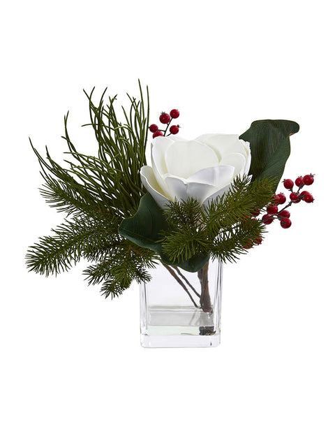 Magnolia & Berries Arrangement in Vase | Seasonal | Artificial Flowers