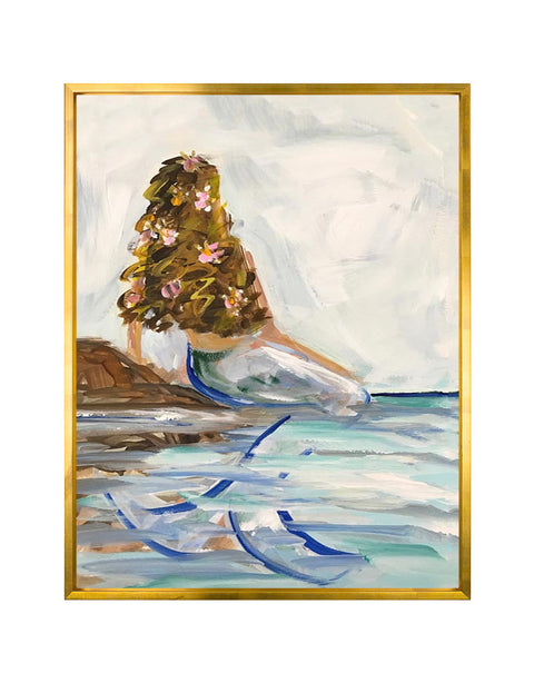 Mermaid In the Sea Brunette Canvas Print | Island Decor | Wall Art