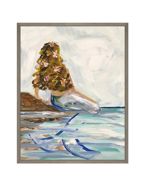 Mermaid In the Sea Brunette Canvas Print | Island Decor | Wall Art