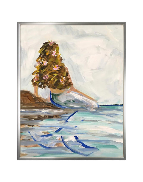 Mermaid In the Sea Brunette Canvas Print | Island Decor | Wall Art