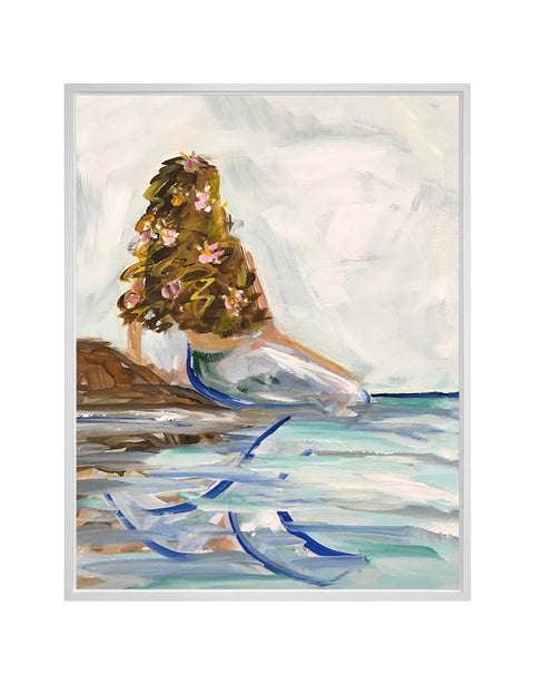 Mermaid In the Sea Brunette Canvas Print | Island Decor | Wall Art
