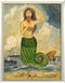 Mermaid Looking in Mirror Green Tail Framed Print | Island Decor | Wall Art