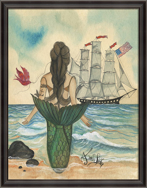 Mermaid with Tattoo Framed Print | Island Decor | Wall Art