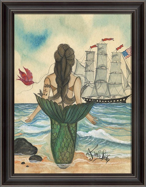 Mermaid with Tattoo Framed Print | Island Decor | Wall Art