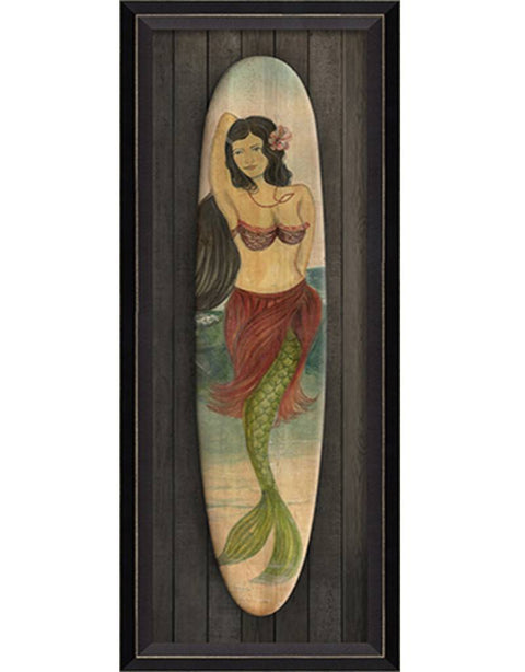 Star of the Beach Mermaid Surfboard Framed Print | Island Decor | Wall Art