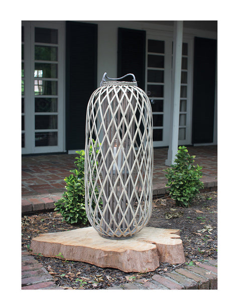 Tall Grey Willow Lantern with Glass | Island Decor | Outdoor